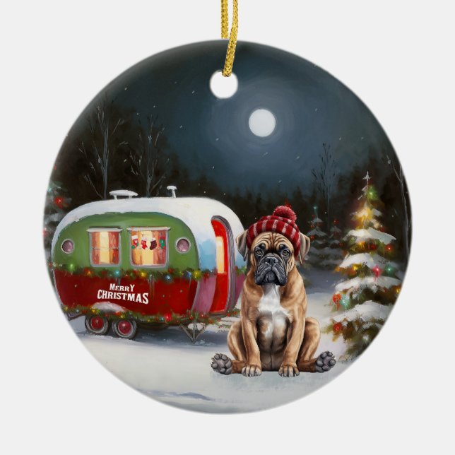 Vinter Boxer Karavan Juläventyr Julgransprydnad Keramik (Framsidan)