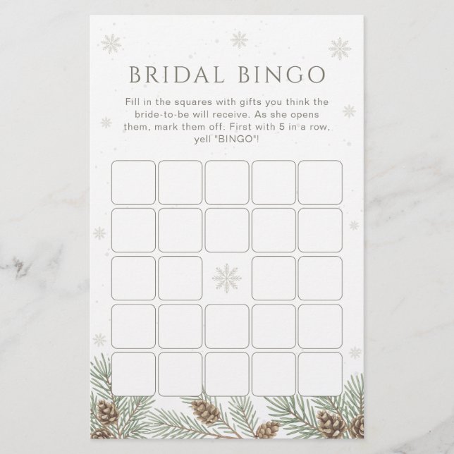 Vinter Bröllopsdusch Bingo Spel (Framsida)
