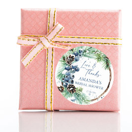 Vinter bröllopsdusch vattenfärgade tallar krans fa runt klistermärke