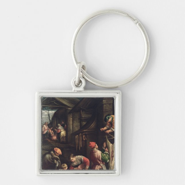 Vinter c.1580 fyrkantig silverfärgad nyckelring (Framsidan)