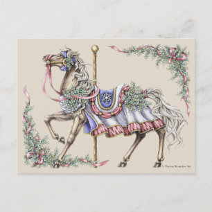 Vinter Carousel Horse Teckning-vykort Vykort