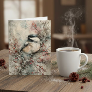Vinter Chickadee Akvarell Julkort – Fred Helgkort