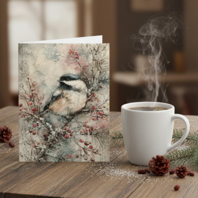 Vinter Chickadee Akvarell Julkort – Fred Helgkort (Skapare uppladdad)