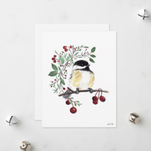 Vinter Chickadee Fågel Bär Julkort