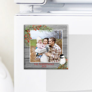Vinter Chickadee Family Photo jul Magnet