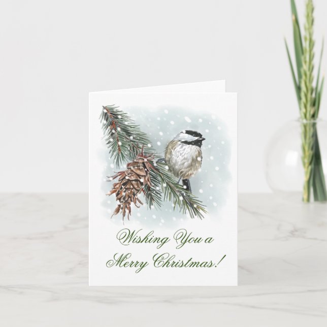 Vinter Chickadee Jul Kort (Framsida)