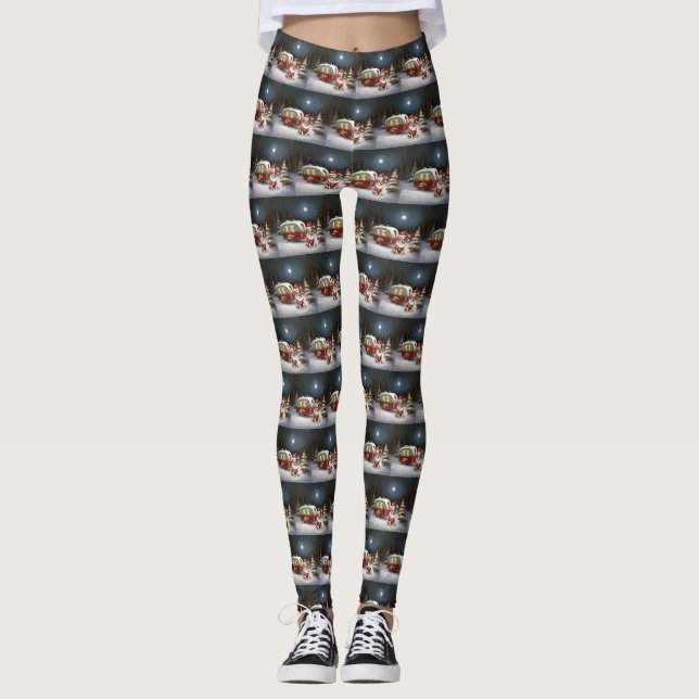 Vinter Chihuahua Husvagn Juläventyr  Leggings (Framsida)