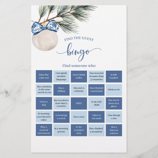 Vinter Chinoiserie Bow Bingo Spel Kort (Framsida)
