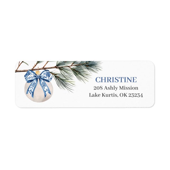 Vinter Chinoiserie Bow Bröllopsdusch Adressetikett Returadress Etikett (Framsidan)