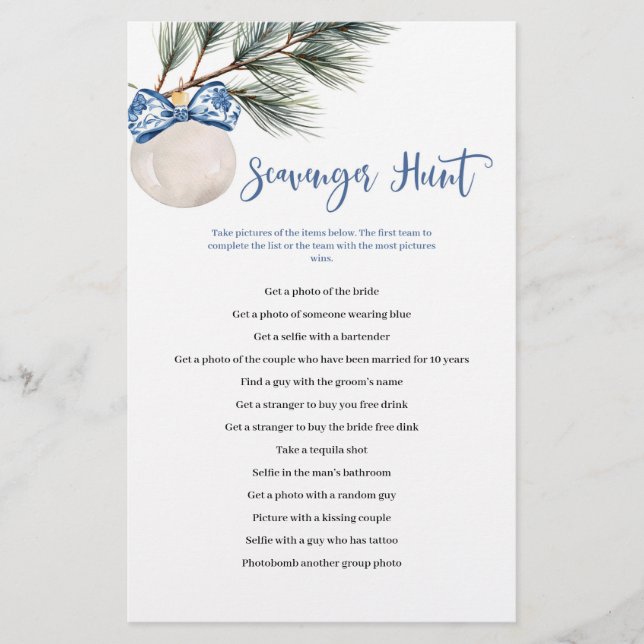 Vinter Chinoiserie Bow Scavenger Hunt Spel Kort (Framsida)