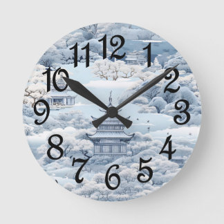 Vinter Chinoiserie Pagod Rund Klocka