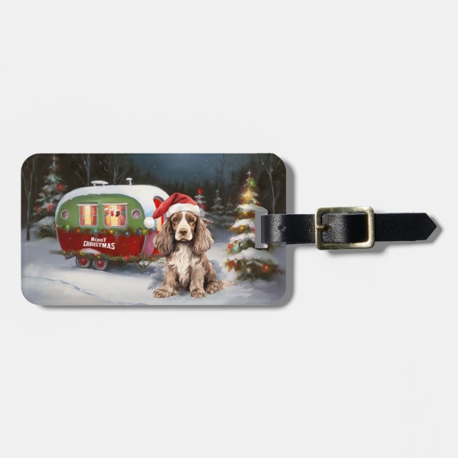 Vinter Cocker Spaniel Husvagn Juläventyr Bagagebricka (Horisontell Framsida)