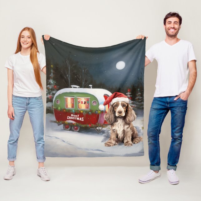 Vinter Cocker Spaniel Husvagn Juläventyr Fleecefilt (På plats)
