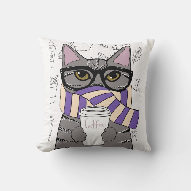 VINTER COFFEE CAT PILLOW KUDDE (Framsida)