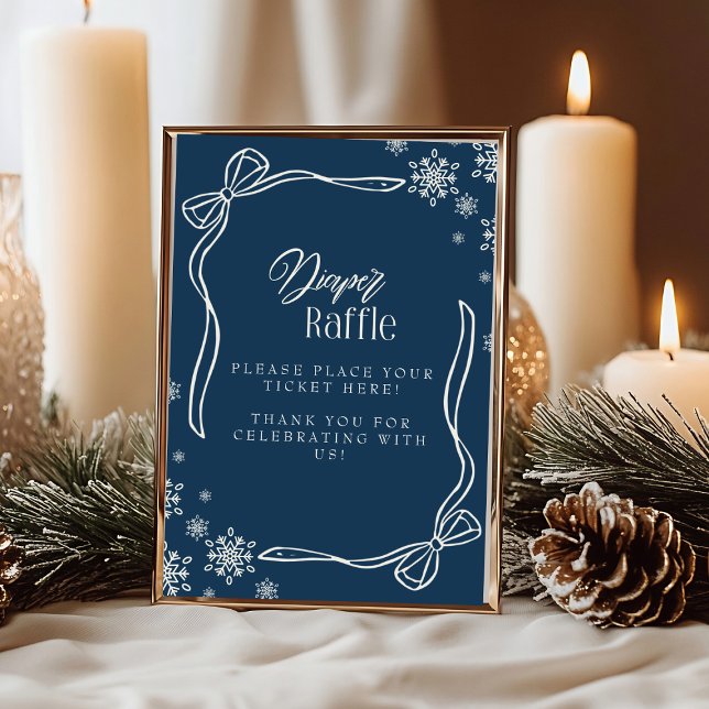 Vinter Coquette Blöja Lotteri Bordsskylt  Inbjudningar (Winter Coquette Diaper Raffle Table Sign Invitation)