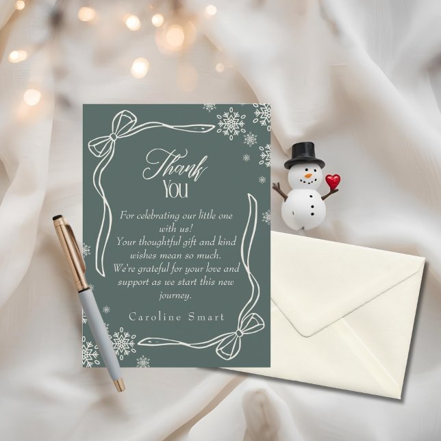 Vinter Coquette grön Tack Baby Shower-kort Inbjudningar (Winter Coquette green Thank You Baby Shower Card)