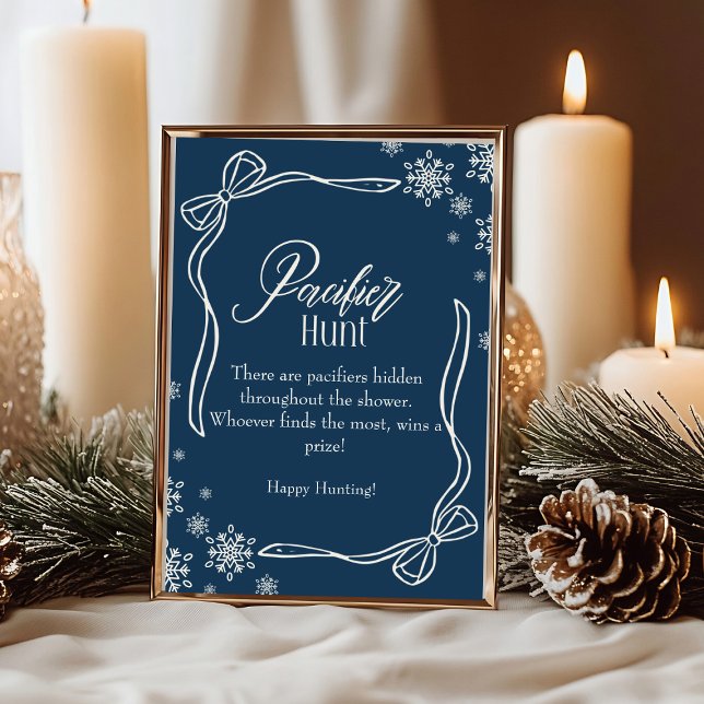Vinter Coquette  Nappjakt Bebis Badrums skylt Inbjudningar (Winter Coquette Pacifier Hunt Baby Shower sign)