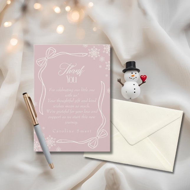 Vinter Coquette rosa Tack Baby Shower Card Inbjudningar (Winter Coquette pink Thank You Baby Shower Card)