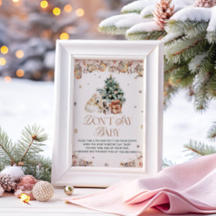 Vinter Cute Polar Bear Säg inte Baby-spel Poster