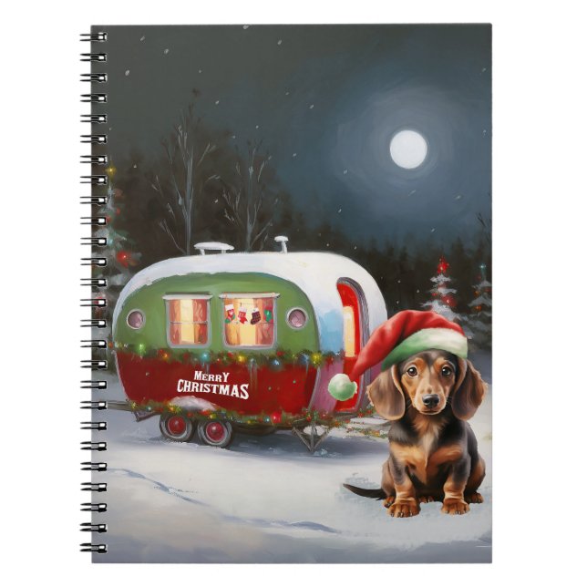 Vinter Dachshund Husvagn Juläventyr  Anteckningsbok (Framsidan)