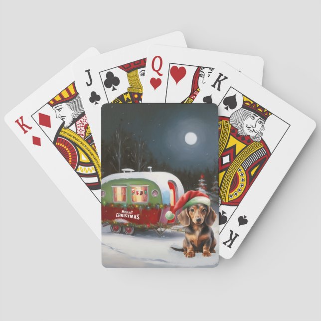 Vinter Dachshund Karavan Juläventyr Casinokort (Baksidan)