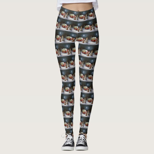 Vinter Dachshund Karavan Juläventyr Leggings (Framsida)