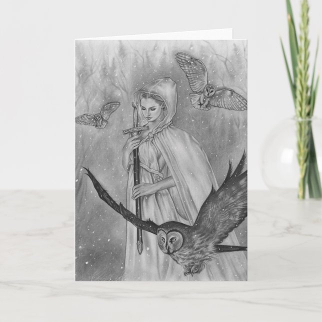 Vinter-Dam-hälsningskort uggla Helgkort (Framsida)