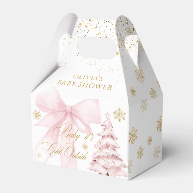 Vinter Det är kallt ute Rosa båge Bebis Bebisfest Presentaskar (Framsidan Sidan)