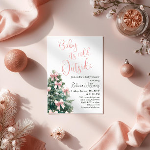 Vinter Det är kallt ute Rosa Bow Baby Shower Inbjudningar