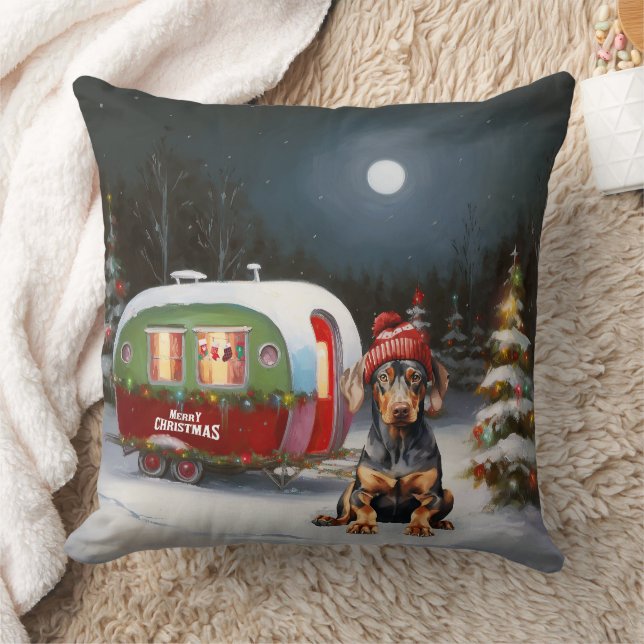 Vinter Doberman Karavan Juläventyr Kudde (Filt)