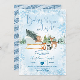 Vinter Dreamy Blue Snowflake Sleigh Baby Shower Inbjudningar
