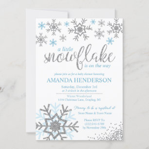 Vinter Dusty Blue Snowflake Baby Shower Inbjudningar