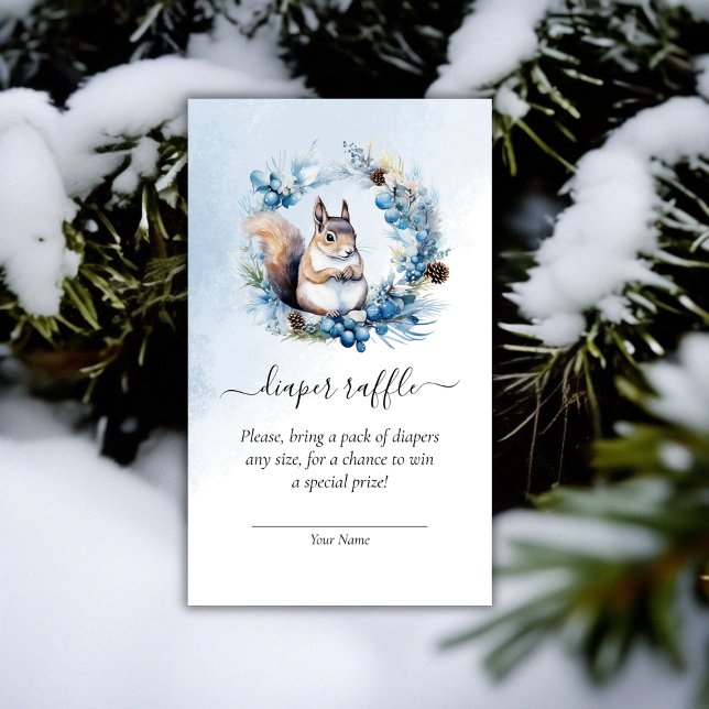 Vinter-ekorrel Baby Shower Raffle Tilläggskort (Winter Squirrel Baby Shower Diaper Raffle Enclosure Card)