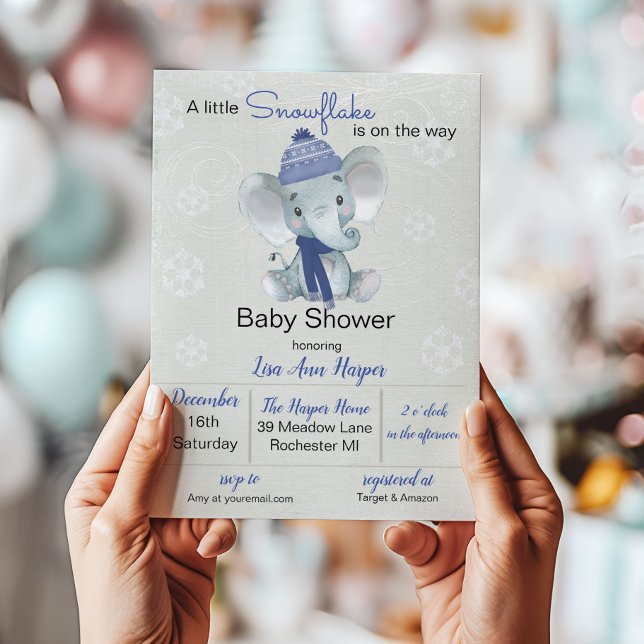 Vinter Elefant Baby Shower Inbjudan (Skapare uppladdad)