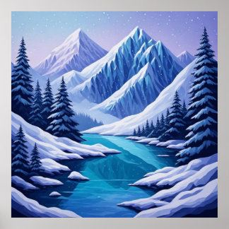 Vinter Elegans Landskap Bergsscen❄️ Poster