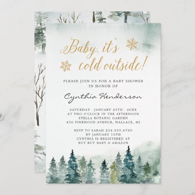Vinter Elegant Baby Shower Baby Det är Kall utanfö Inbjudningar (Fram/baksida)