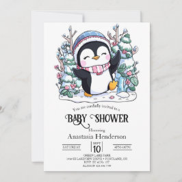Vinter-Elegant Penguin Baby Shower Inbjudningar