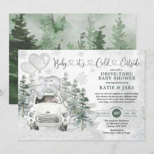Vinter Elephant Snowy Forest Drive by Baby Shower Inbjudningar