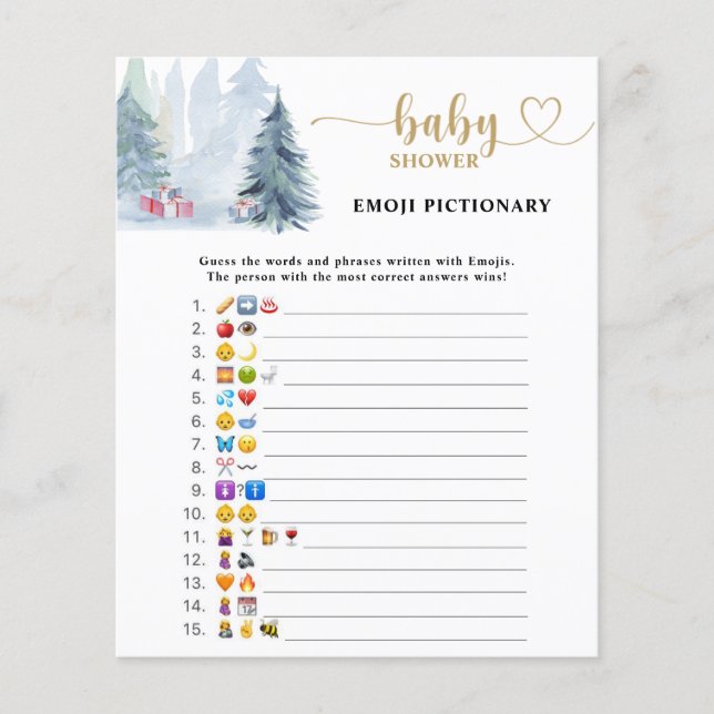Vinter Emoji bildlek baby shower (Framsida)