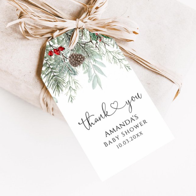 Vinter Evergreen Gräs Baby Shower Presentetikett (Skapare uppladdad)