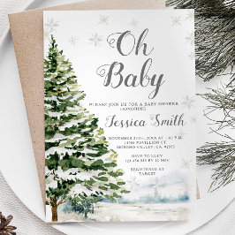 Vinter Evergreen jul Baby Shower Inbjudningar