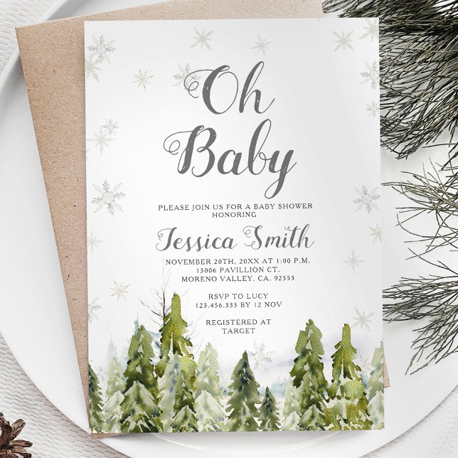 Vinter Evergreen jul Baby Shower Inbjudningar (Skapare uppladdad)