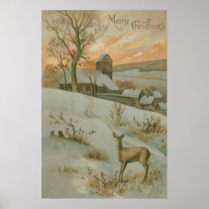 Vinter Fält Hjort Church Snö Poster
