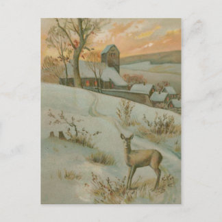 Vinter Fält Hjort Kyrka Snö Vykort