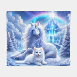 Vinter Fantasy med vacker Unicorn och Kitten Fleecefilt