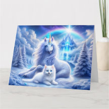 Vinter Fantasy med vacker Unicorn och Kitten