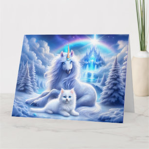 Vinter Fantasy med vacker Unicorn och Kitten Kort