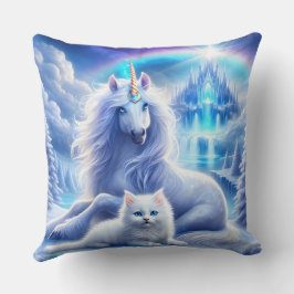 Vinter Fantasy med vacker Unicorn och Kitten Kudde