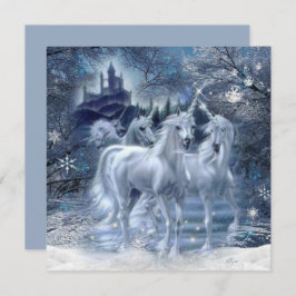 Vinter Fantasy Unicorns in Snö Flat Card