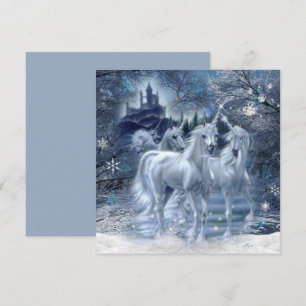 Vinter Fantasy Unicorns in Snö Flat Card